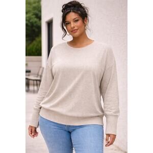 Mono B Oatmeal Heather Knit Crewneck Top 2XL & 3XL - Stretchy Soft - NEW
